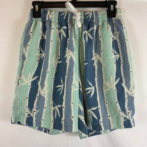 Chubbies 7" Swim Trunks Men's S Mint Blue Cream Stripe Floral Tie Waist Pockets